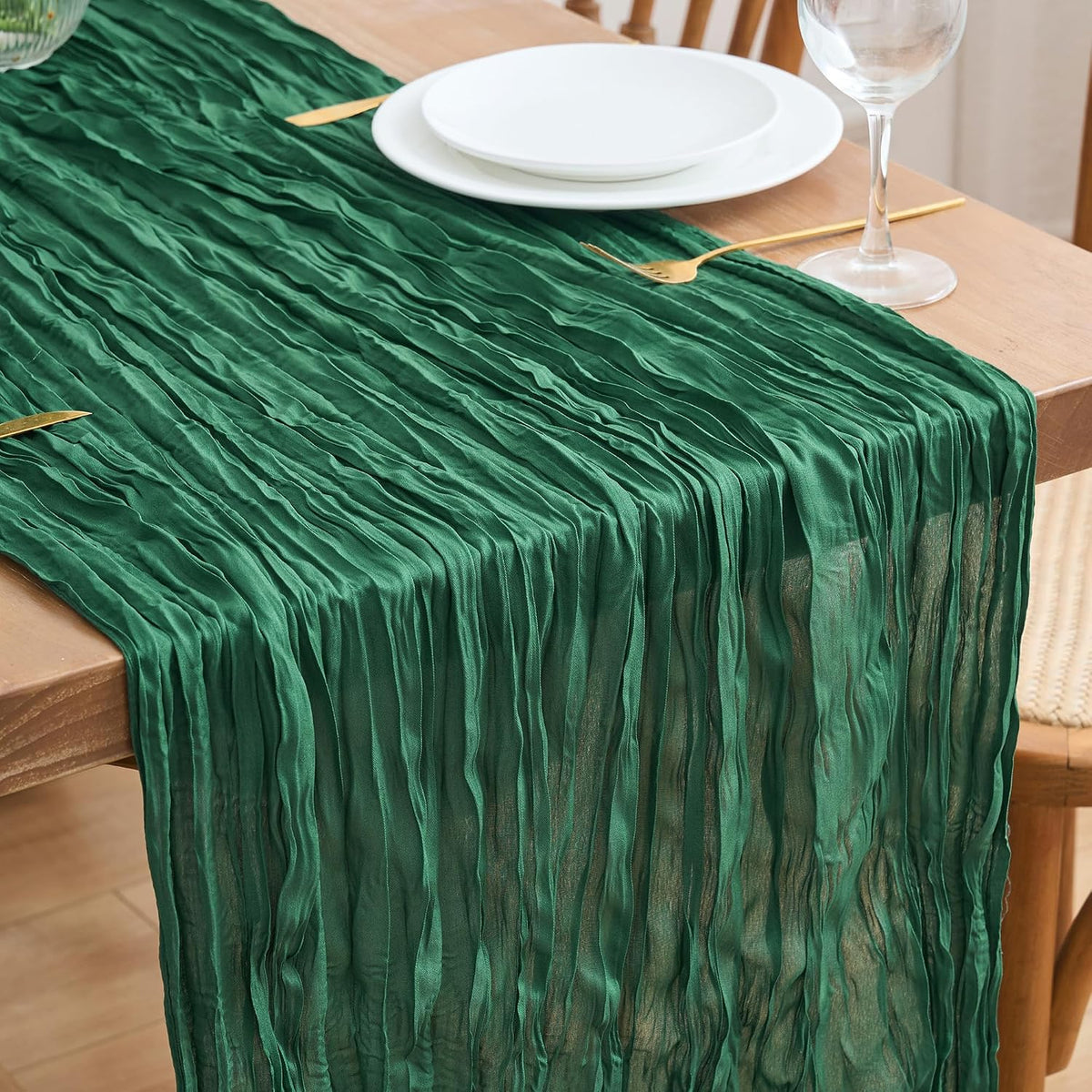 Asee'm Emerald Green Cheesecloth Table Runner Christmas Fall Rustic 10FT