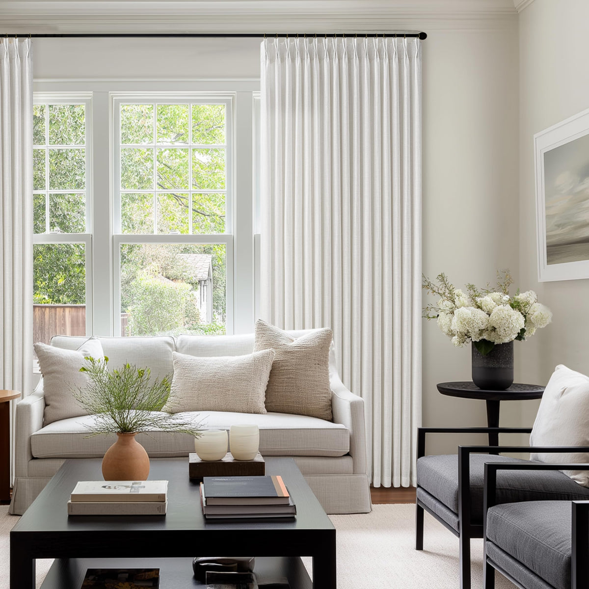 Natural Pinch Pleated Linen Blend Semi Sheer Window Curtains 90 Inches Long