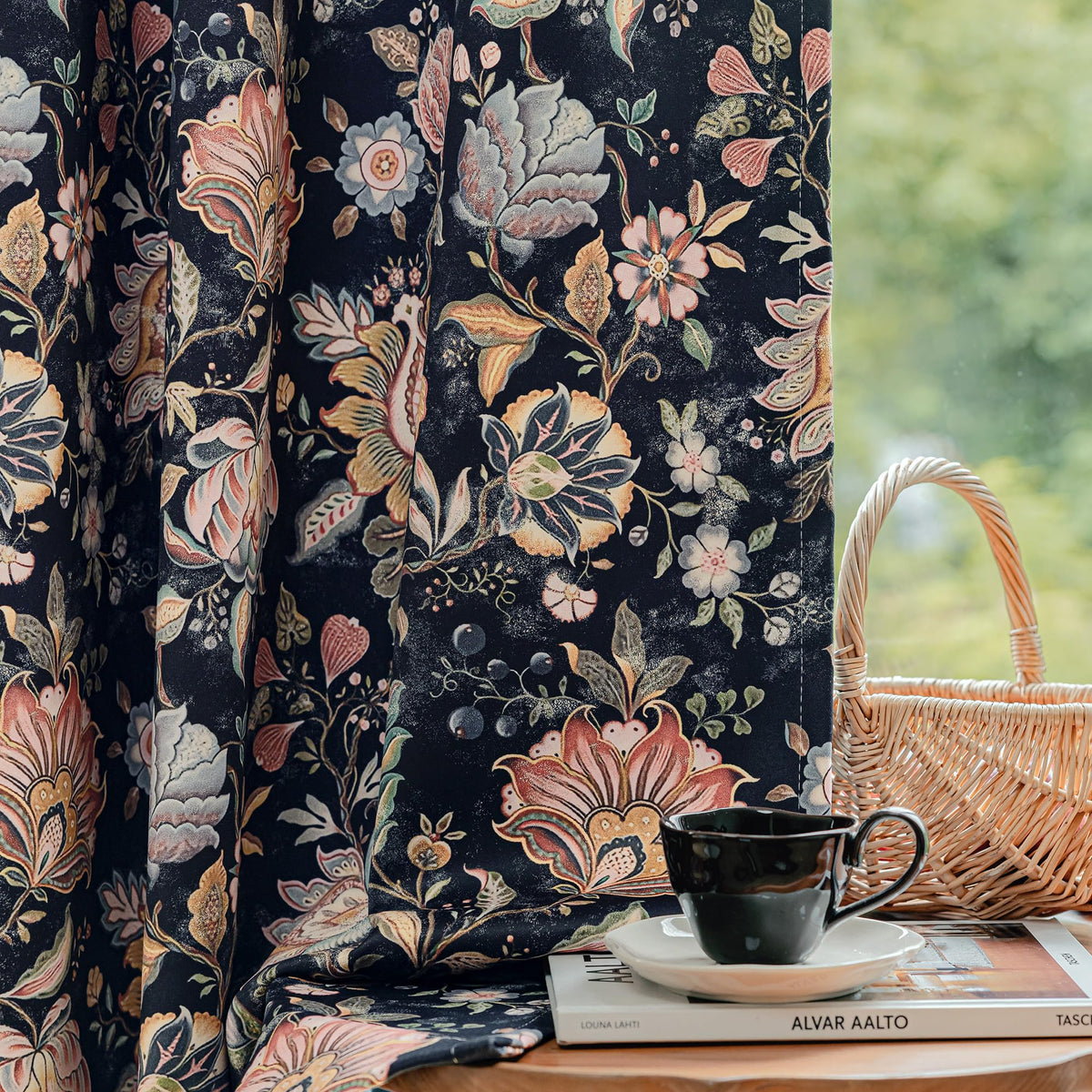 FMFUNCTEX Beige Boho Blackout Floral Curtains, 52X84 Inches, 2 Panels