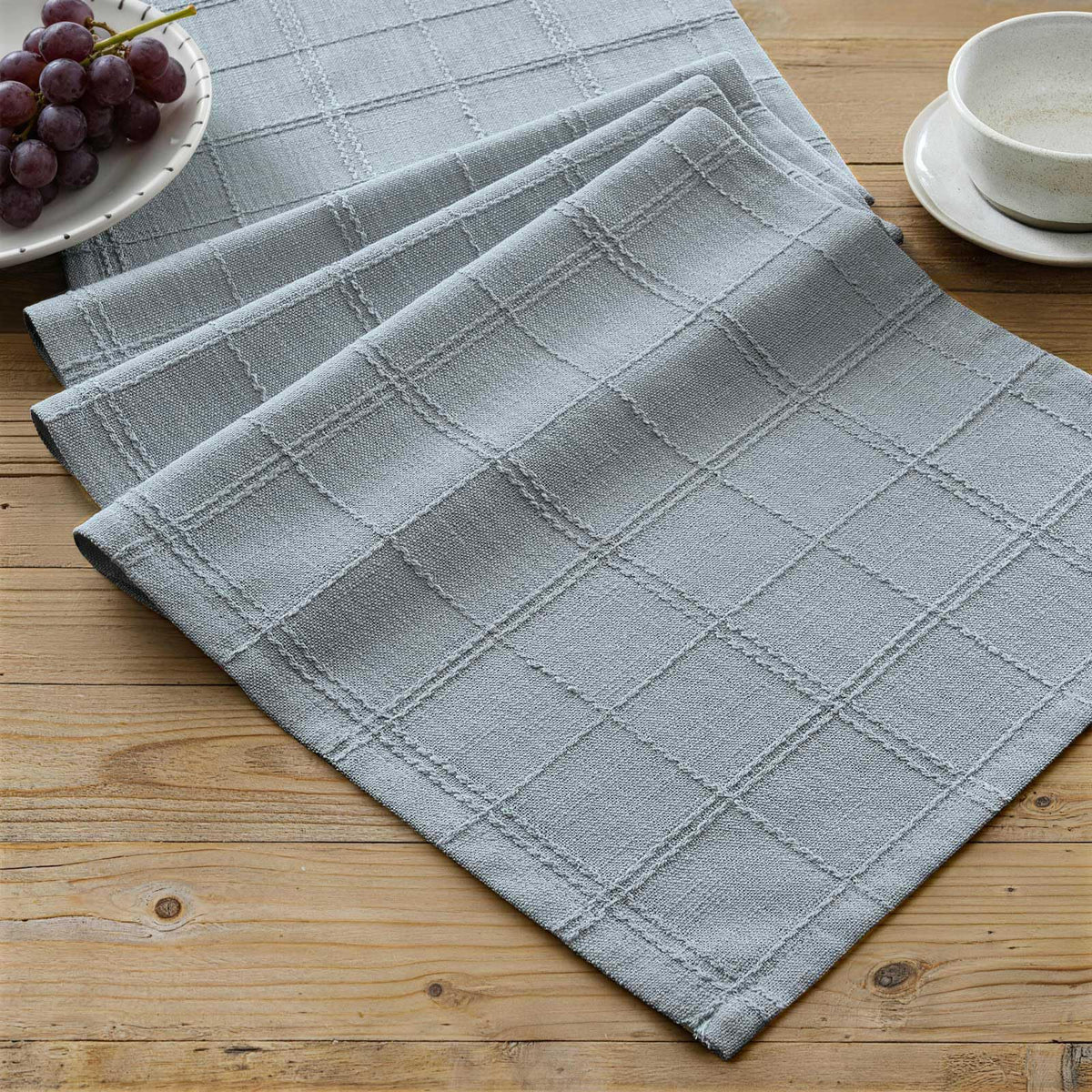 ZeeMart Linen Checked Farmhouse Table Runner, 13x72 Inches Neutral Beige