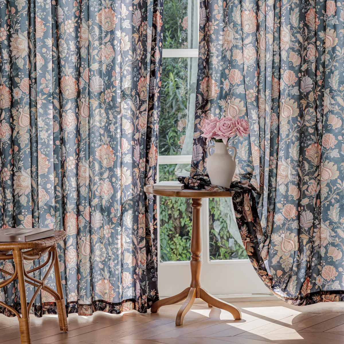 FMFUNCTEX Beige Boho Blackout Floral Curtains, 52X84 Inches, 2 Panels