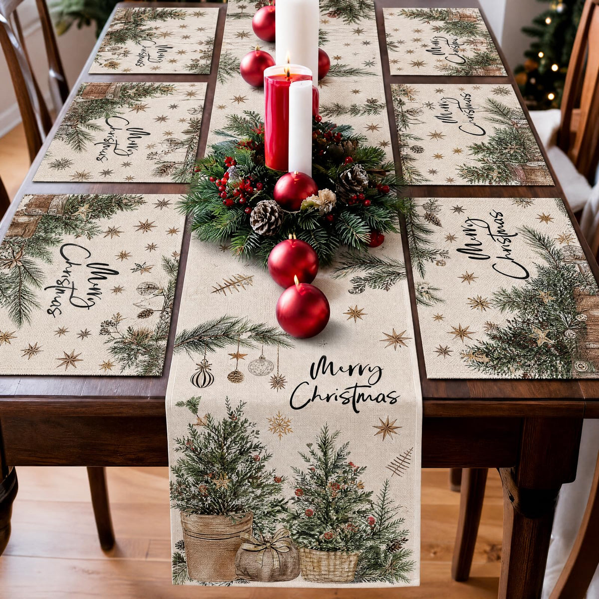 Patelai 7 Pcs Fall Table Runner and Placemats Set, Serve 6