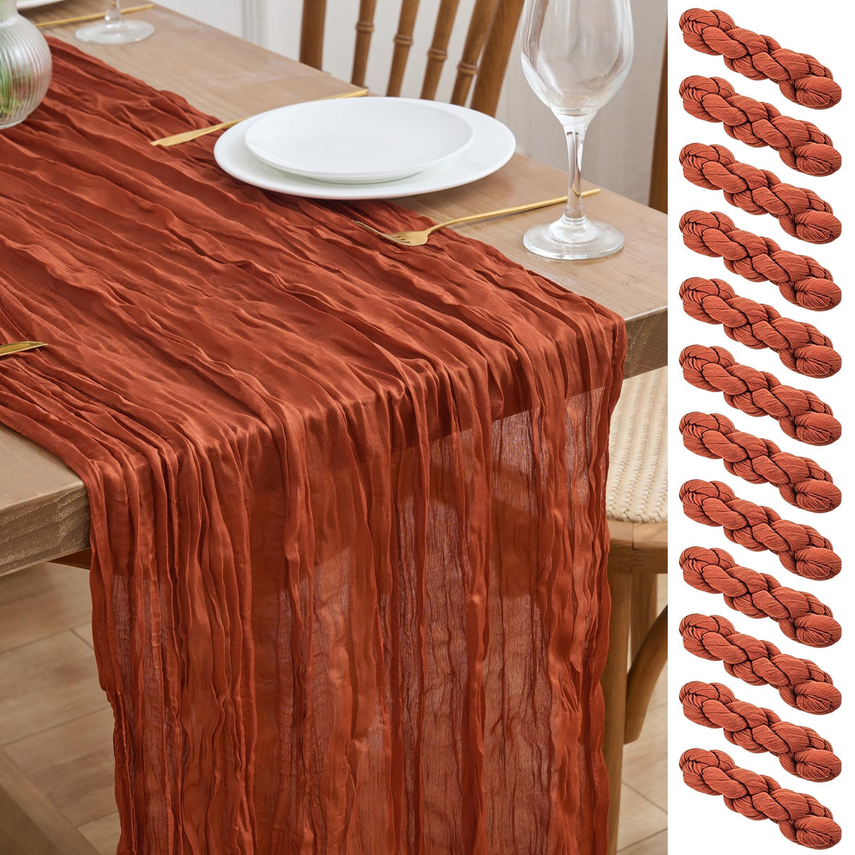 Asee'm Emerald Green Cheesecloth Table Runner Christmas Fall Rustic 10FT