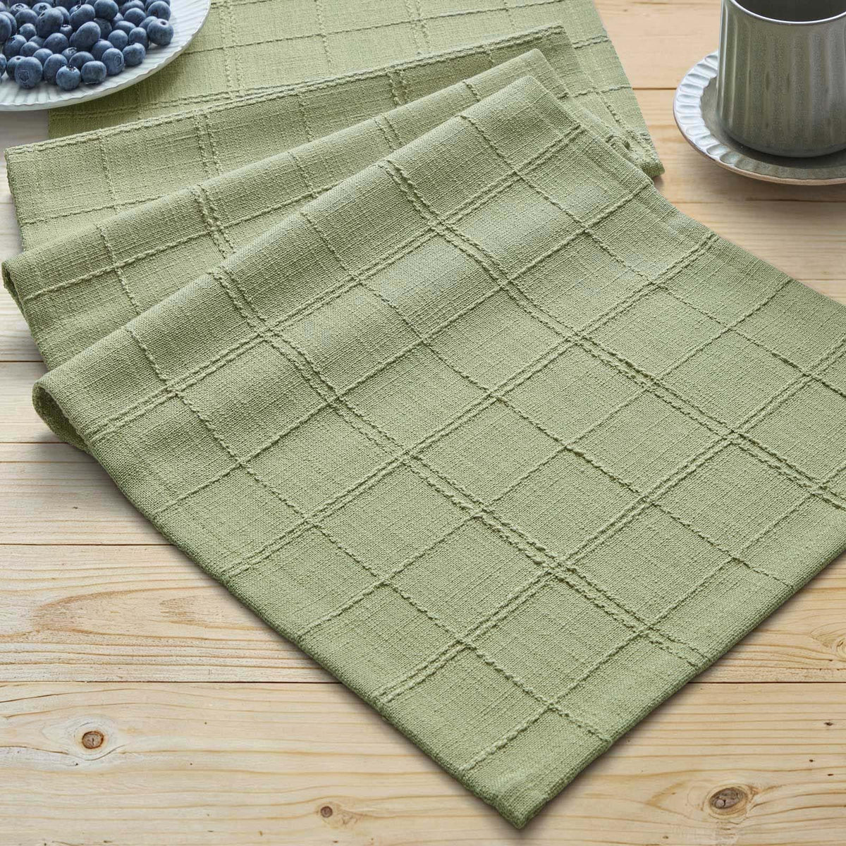 ZeeMart Linen Checked Farmhouse Table Runner, 13x72 Inches Neutral Beige