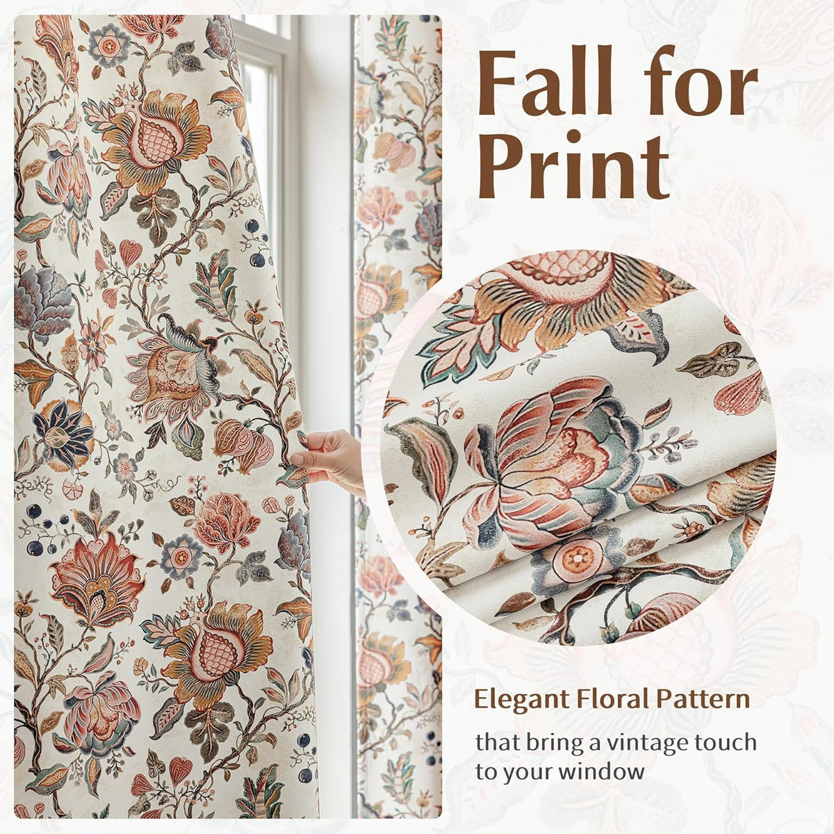 FMFUNCTEX Beige Boho Blackout Floral Curtains, 52X84 Inches, 2 Panels