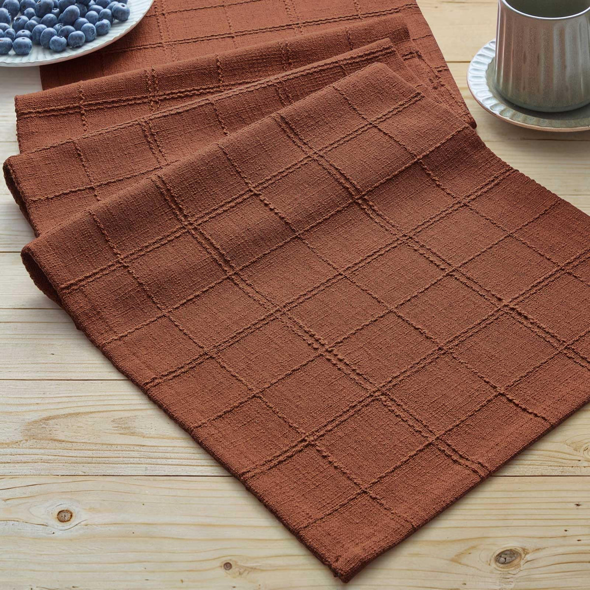 ZeeMart Linen Checked Farmhouse Table Runner, 13x72 Inches Neutral Beige