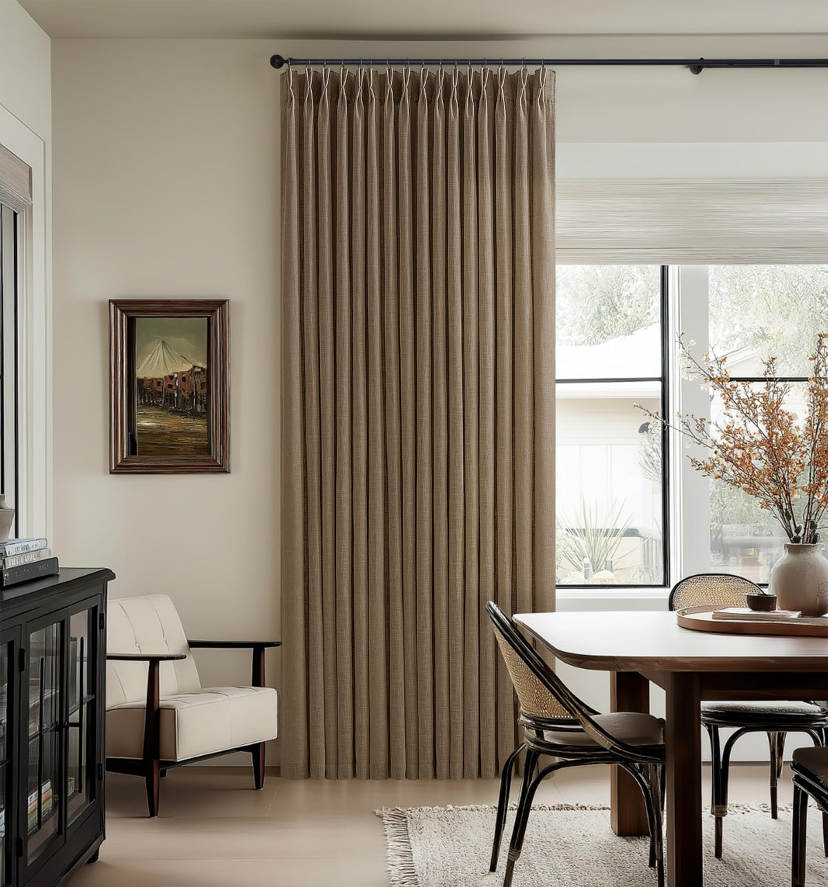 Natural Pinch Pleated Linen Blend Semi Sheer Window Curtains 90 Inches Long