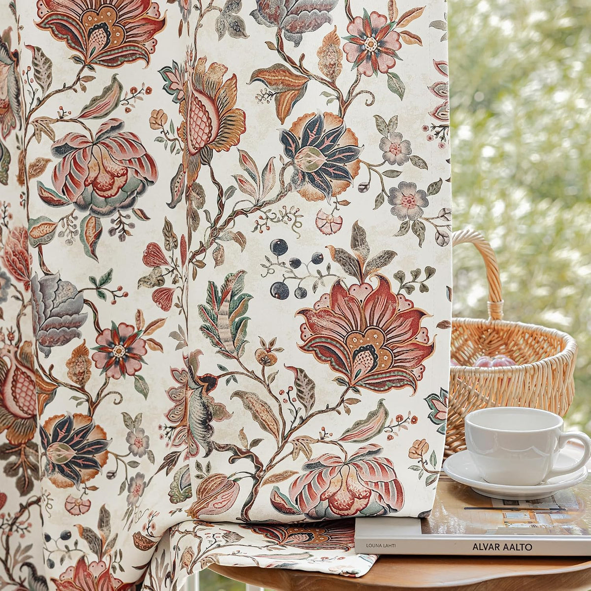 FMFUNCTEX Beige Boho Blackout Floral Curtains, 52X84 Inches, 2 Panels