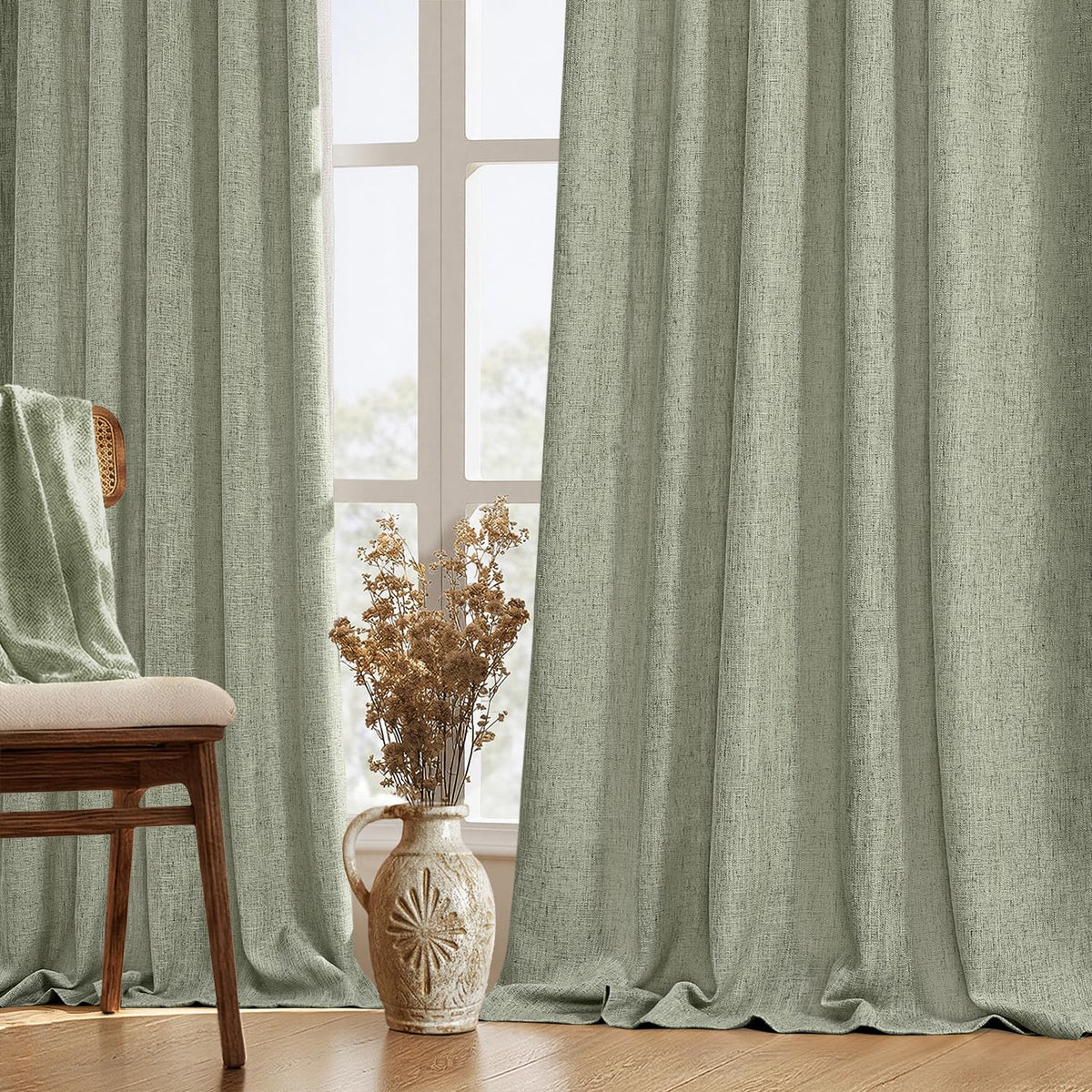 MIULEE Thick Linen Curtains 96 Inches Long Light Blue Semi Sheer for Farmhouse/Living Room/Bedroom, Linen Textured Light Filtering Window Privacy Drapes with Back Tab Rod Pocket, 42Wx96L, Set of 2