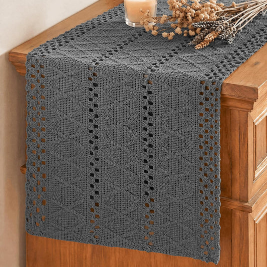Artoid Mode Dark Grey Woven Farmhouse Hollow Table Runner 12x72 Inch