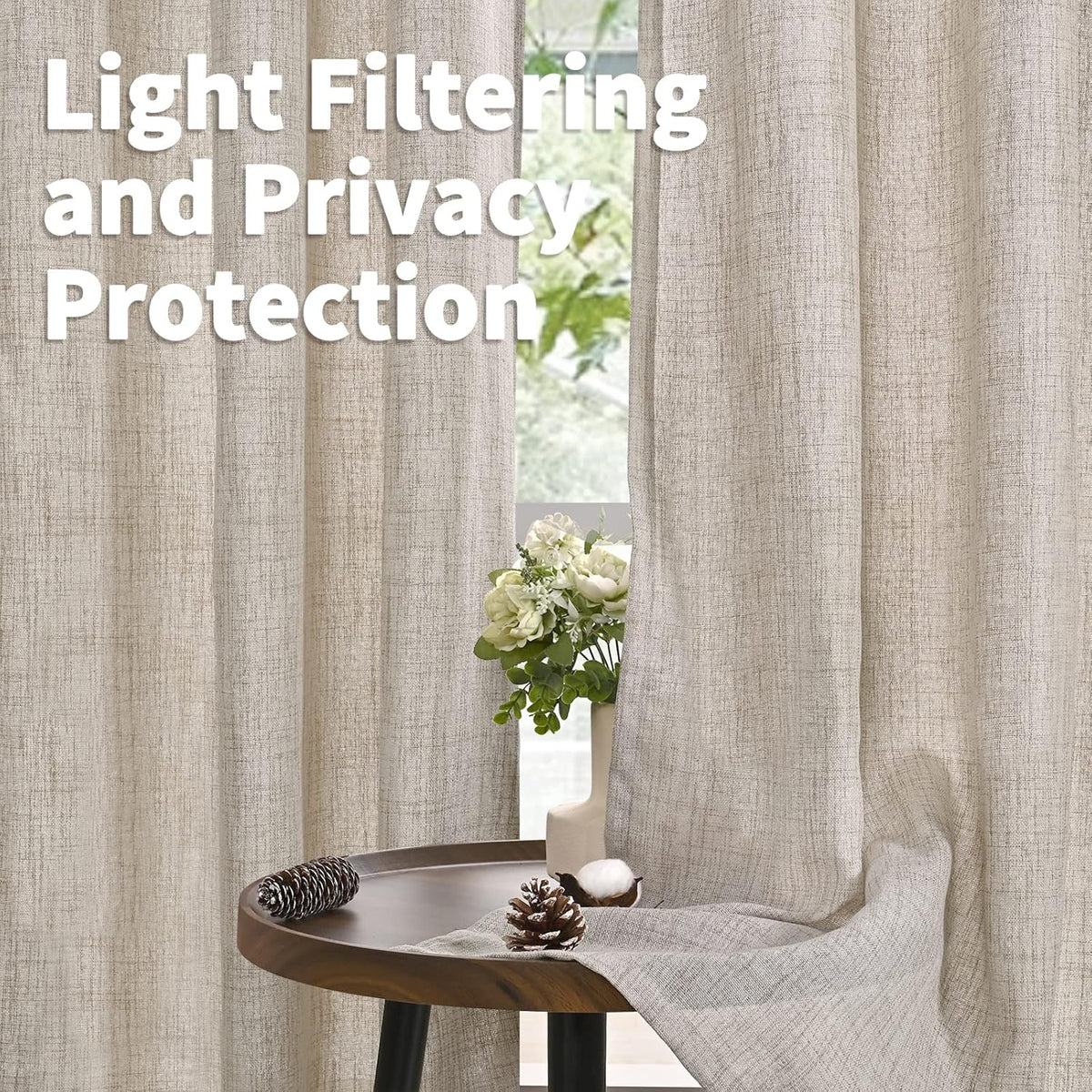 YoungsTex Linen Semi Sheer Curtains 72 Inch Length, Light Filtering Drapes