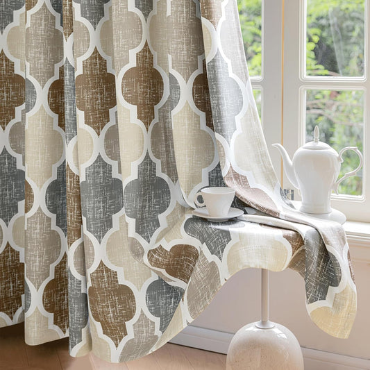 Beauoop Moroccan 100% Blackout Curtains Bedroom Brown Grey 50x84 2 Panels
