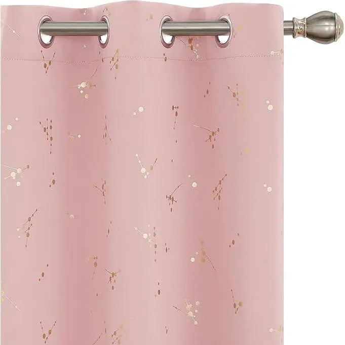 Deconovo 2-Panel Blackout Curtain for Windows - Modern Constellation Style, Gold Star Foil All-Over Print, Thermal Lined, Soundproof Curtains, Silky Smooth Drape, Durable, Machine Washable for Living Room, School Playroom