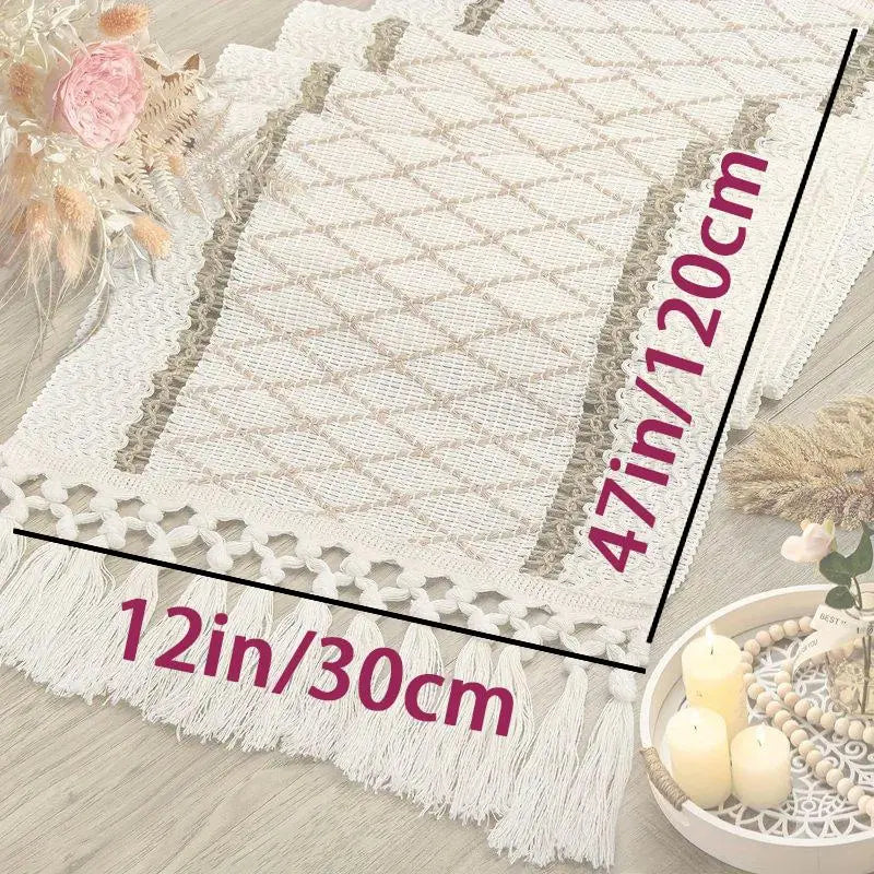 Boho Style Tassel Table Runner, 1 Count Rectangular Tablecloth, Decorative Tablecloth for Home Kitchen Dining Room Wedding Party