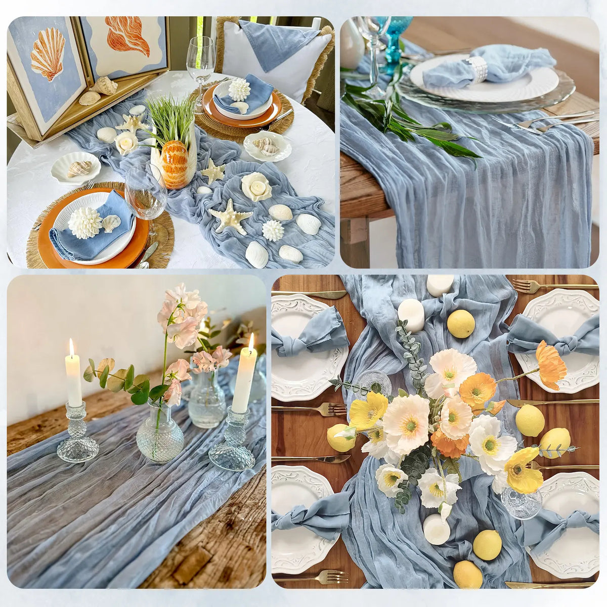 6/12 Pack Dusty Blue Cheesecloth Table Runner 17x108 Inch Boho Gauze Cheese Cloth Table Runners for Wedding Party Baby Shower Birthday Home Decor
