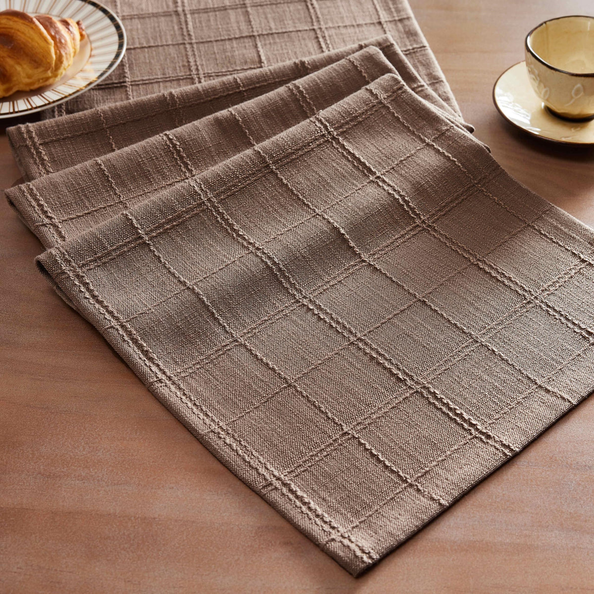ZeeMart Linen Checked Farmhouse Table Runner, 13x72 Inches Neutral Beige