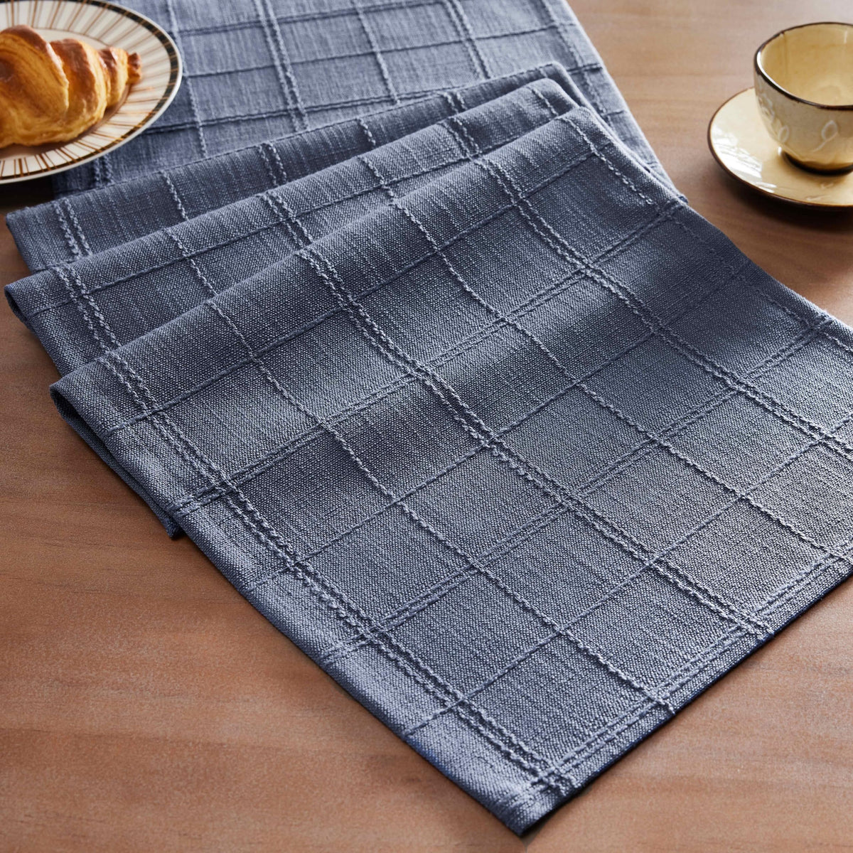 ZeeMart Linen Checked Farmhouse Table Runner, 13x72 Inches Neutral Beige