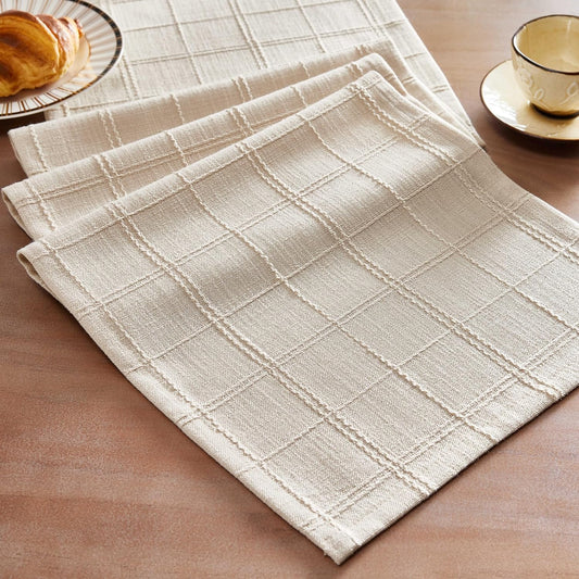 ZeeMart Linen Checked Farmhouse Table Runner, 13x72 Inches Neutral Beige