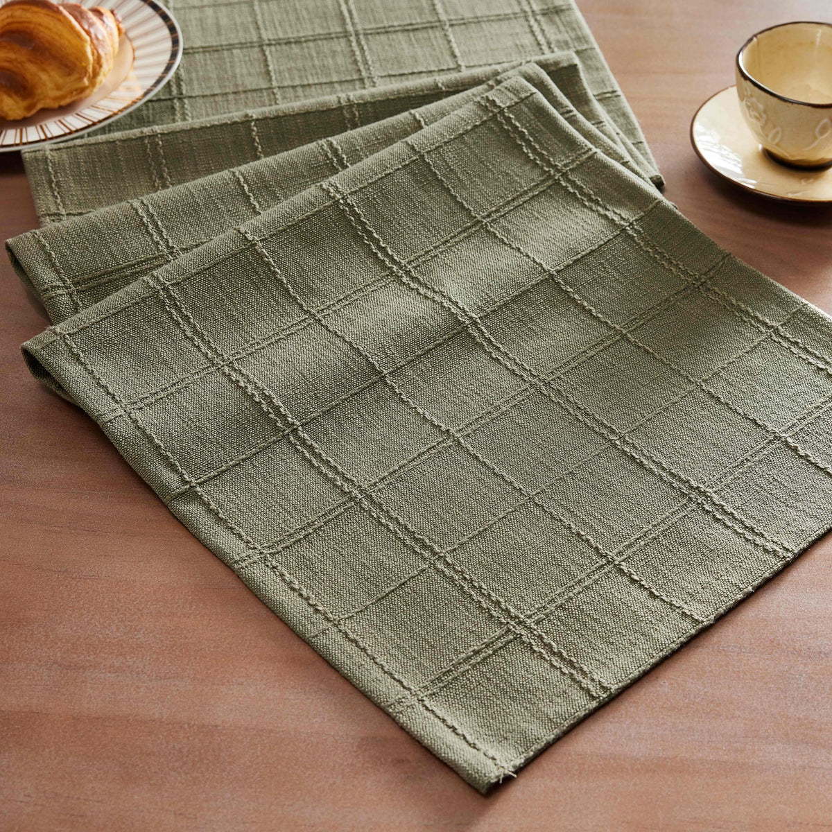 ZeeMart Linen Checked Farmhouse Table Runner, 13x72 Inches Neutral Beige