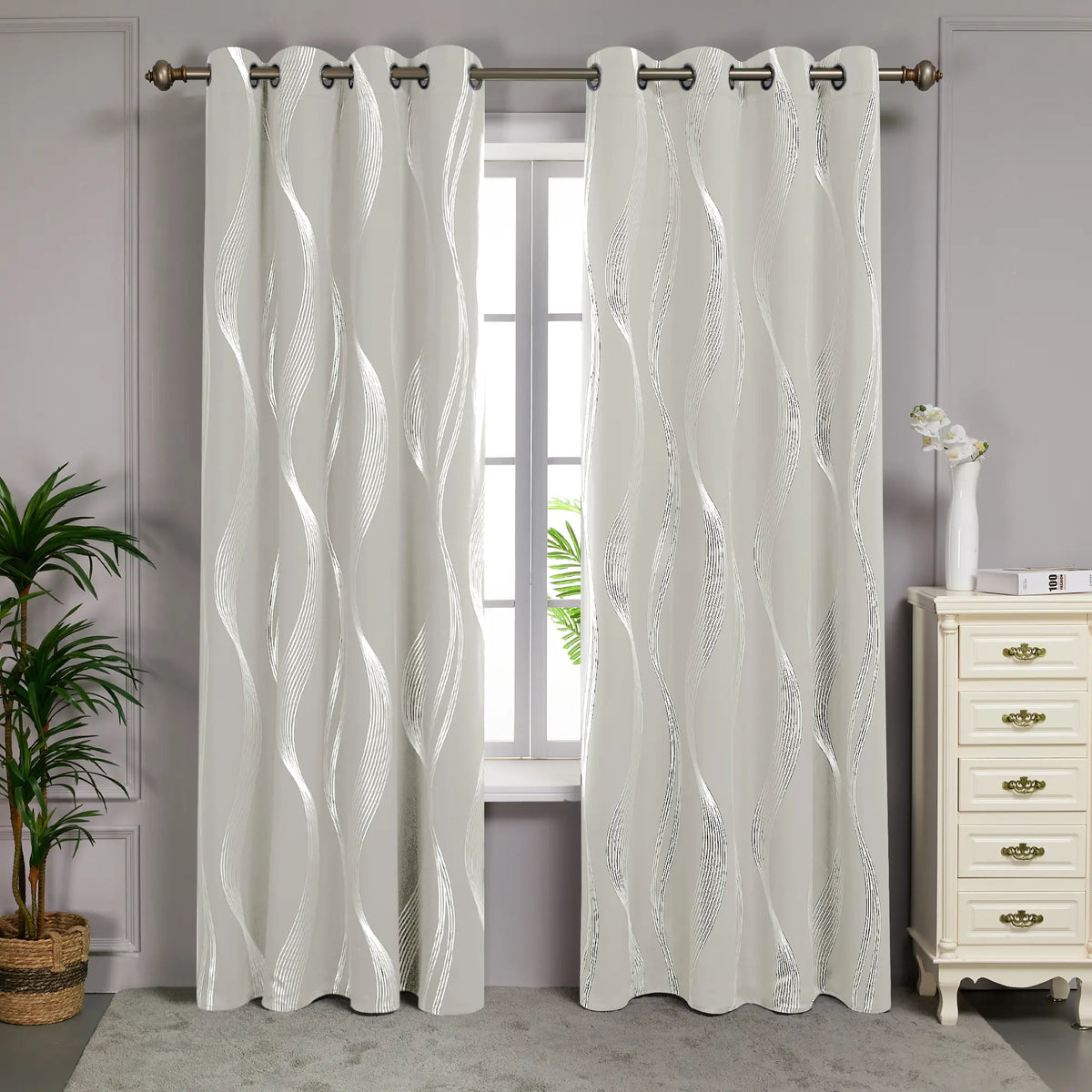 Deconovo 3m Blackout Double Curtains - 2 Panels High-Quality Poly Golden Wave Stripe Print Modern Drapes, Thermal Insulated, Soundproof Grommet Drapery, UV Glare Shield, Hand-Wash Only Privacy Blackout Shade for Living Room Decor,sohochic
