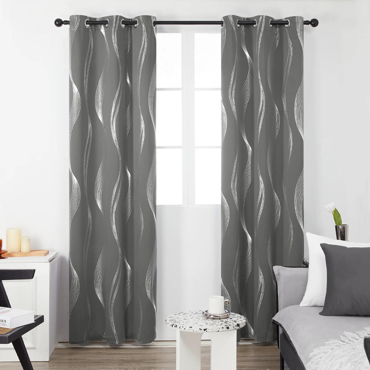 Deconovo 3m Blackout Double Curtains - 2 Panels High-Quality Poly Golden Wave Stripe Print Modern Drapes, Thermal Insulated, Soundproof Grommet Drapery, UV Glare Shield, Hand-Wash Only Privacy Blackout Shade for Living Room Decor,sohochic