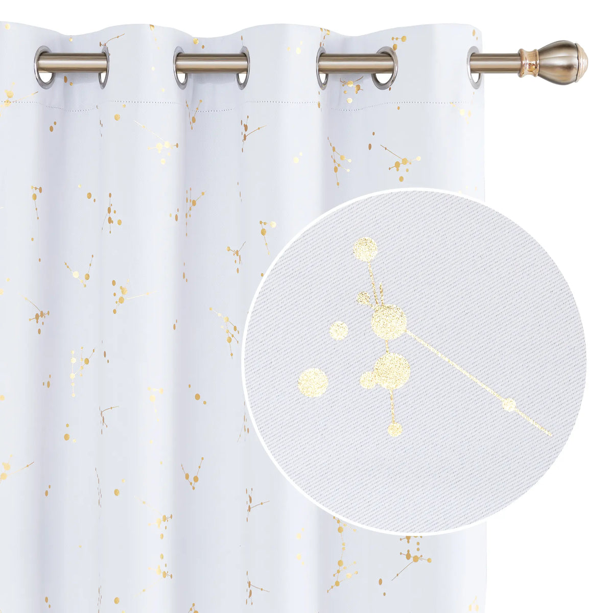 Deconovo 2-Panel Blackout Curtain for Windows - Modern Constellation Style, Gold Star Foil All-Over Print, Thermal Lined, Soundproof Curtains, Silky Smooth Drape, Durable, Machine Washable for Living Room, School Playroom