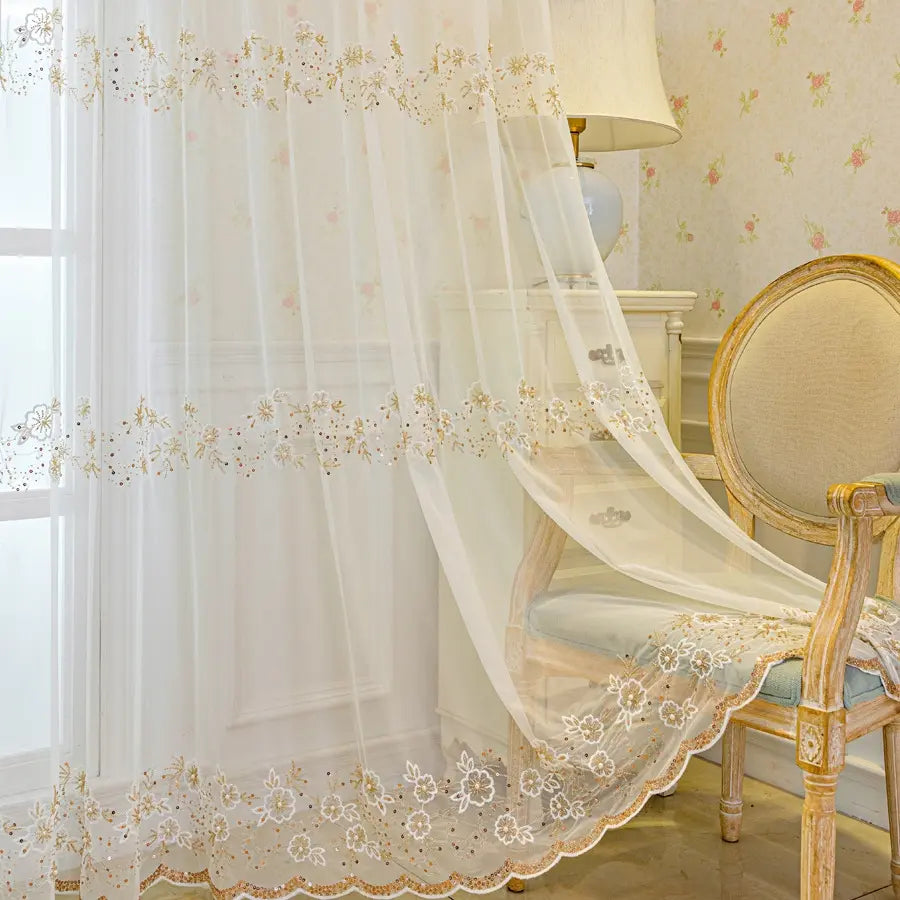 Luxury Dreamy Beaded Embroidered Window Curtain, Home Decoration Curtain, Light-Blocking Sunshade for Living Room Bedroom Balcony, 100cm Width Decorative Fabric, Net Curtains Window