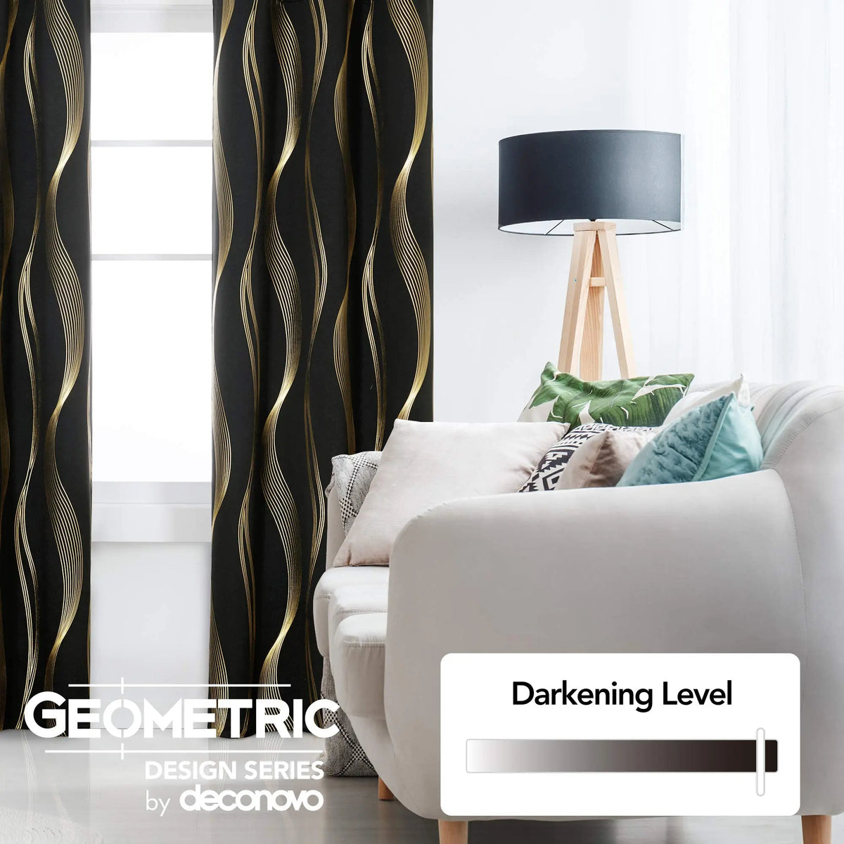 Deconovo 3m Blackout Double Curtains - 2 Panels High-Quality Poly Golden Wave Stripe Print Modern Drapes, Thermal Insulated, Soundproof Grommet Drapery, UV Glare Shield, Hand-Wash Only Privacy Blackout Shade for Living Room Decor,sohochic