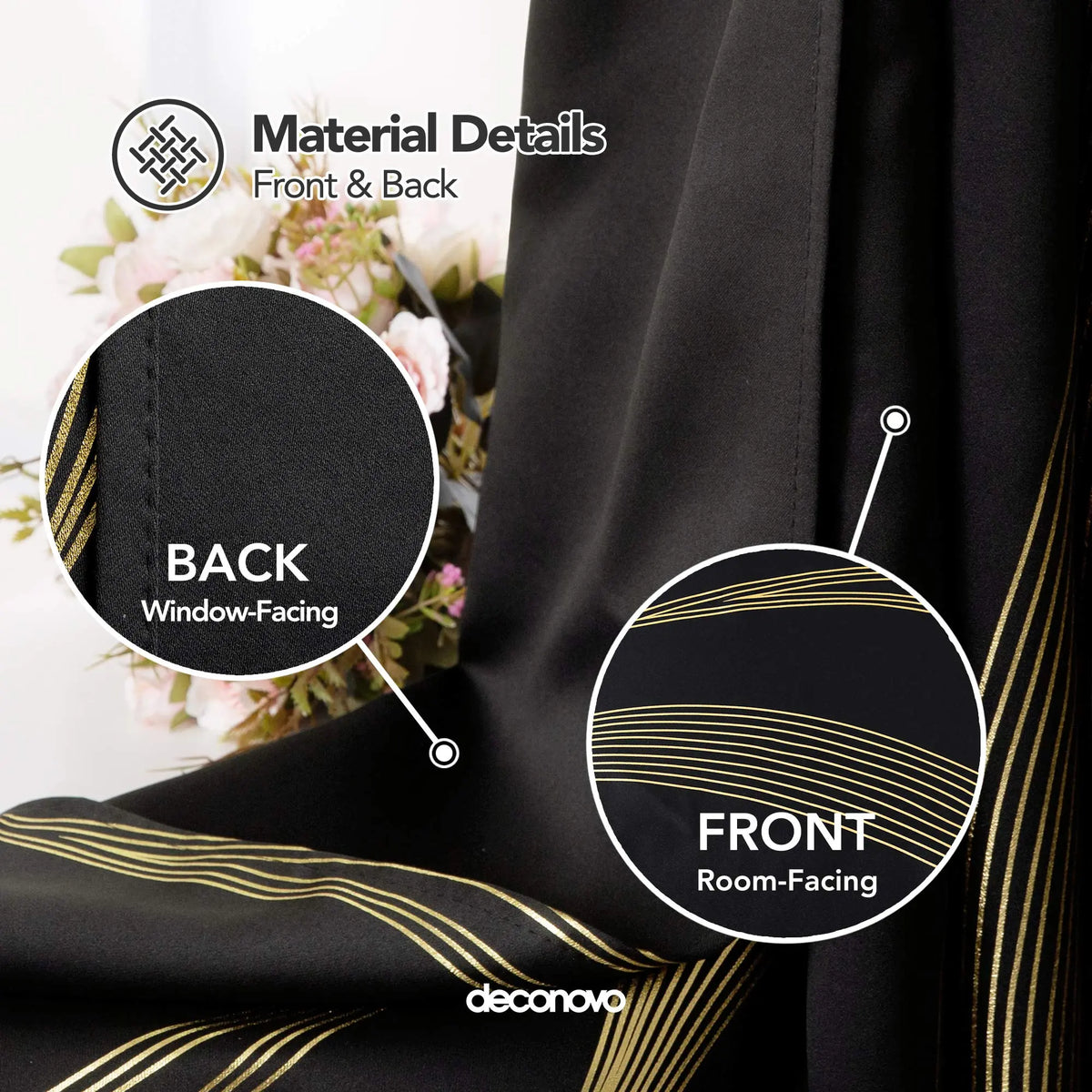 Deconovo 3m Blackout Double Curtains - 2 Panels High-Quality Poly Golden Wave Stripe Print Modern Drapes, Thermal Insulated, Soundproof Grommet Drapery, UV Glare Shield, Hand-Wash Only Privacy Blackout Shade for Living Room Decor,sohochic