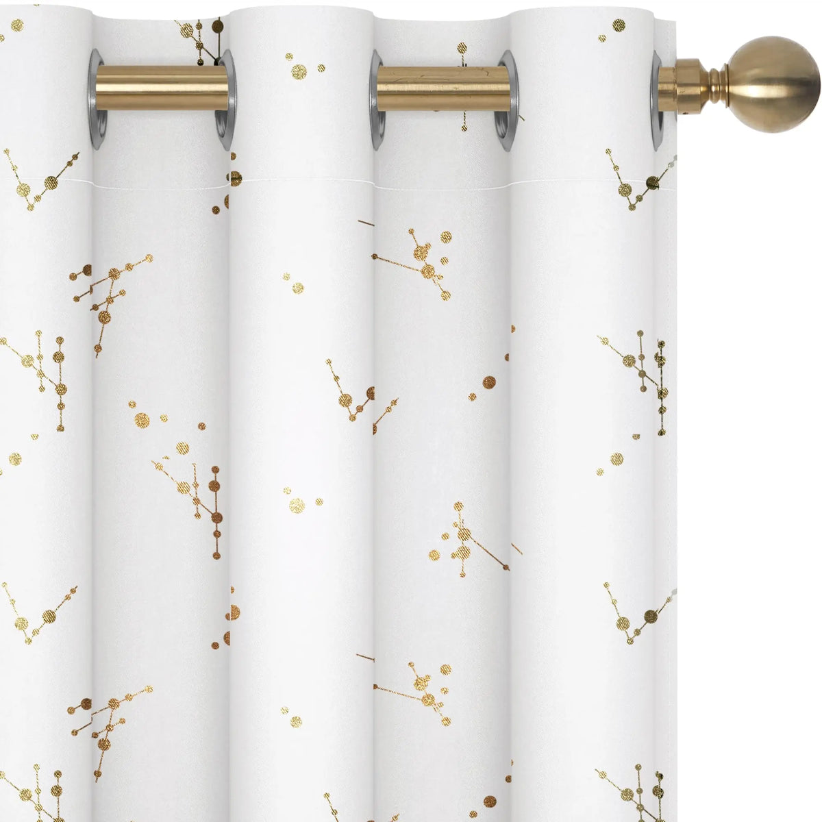 Deconovo 2-Panel Blackout Curtain for Windows - Modern Constellation Style, Gold Star Foil All-Over Print, Thermal Lined, Soundproof Curtains, Silky Smooth Drape, Durable, Machine Washable for Living Room, School Playroom